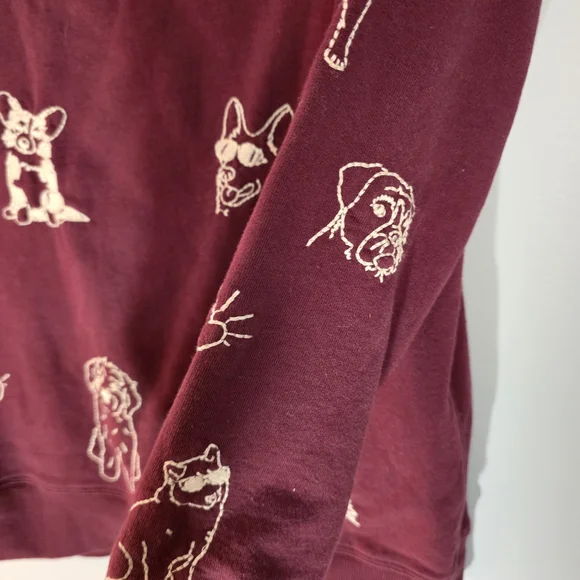Johnny Was Maroon Pullover Hoodie with Cream Dog Motif - Picture 6 of 8